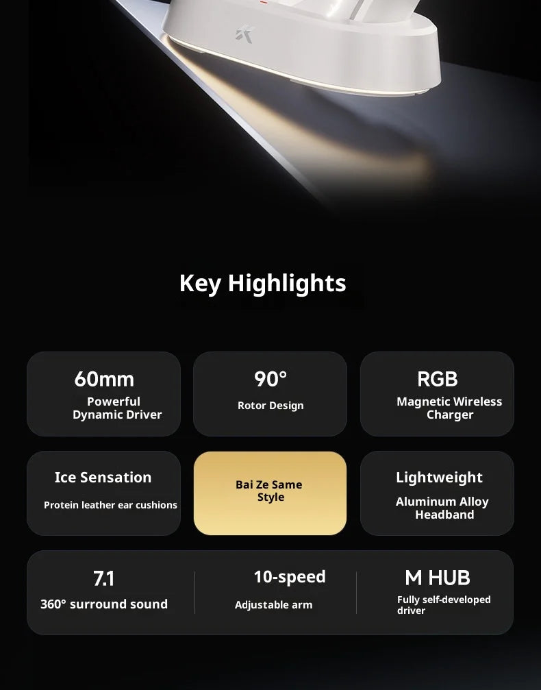 MCHOSE V9 Turbo Gaming Headset Support BT 2.4G Low Latency Wireless E-Sport Top Speed Connection with 2000mAh Magnetic Charging