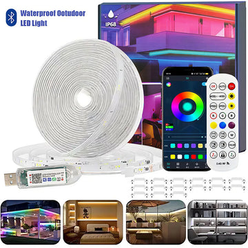 Outdoor LED Strip Lights Waterproof IP68 USB RGB LED Strip with Bluetooth App RF Remote Control Music Sync for Indoor Outdoor