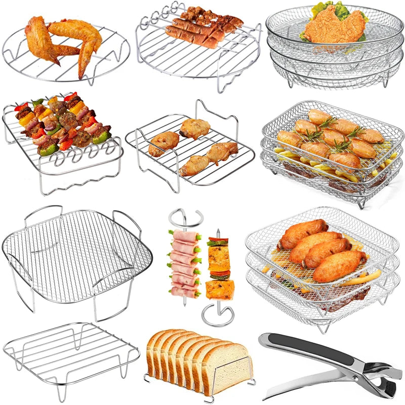 Air Fryer Universal Accessories Metal Oven Air Fryer Racks For Baking Stackable Grill Skewer Rack Fit All Airfryer 4.2Qt - 5.8Qt
