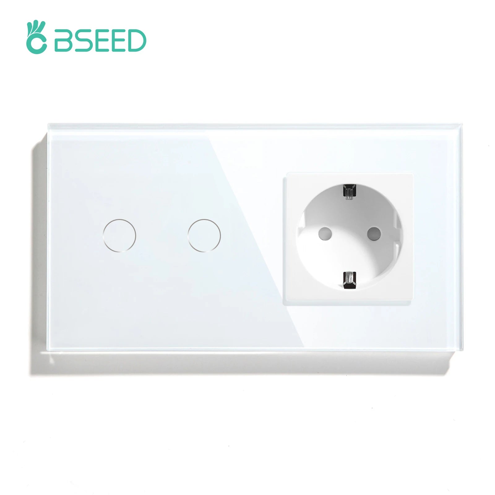 BSEED Touch Light Switch With EU Power Wall Sockets White Wall Led Switches 1/2/3Gang 1Way Crystal Glass Panel Dark Backlight