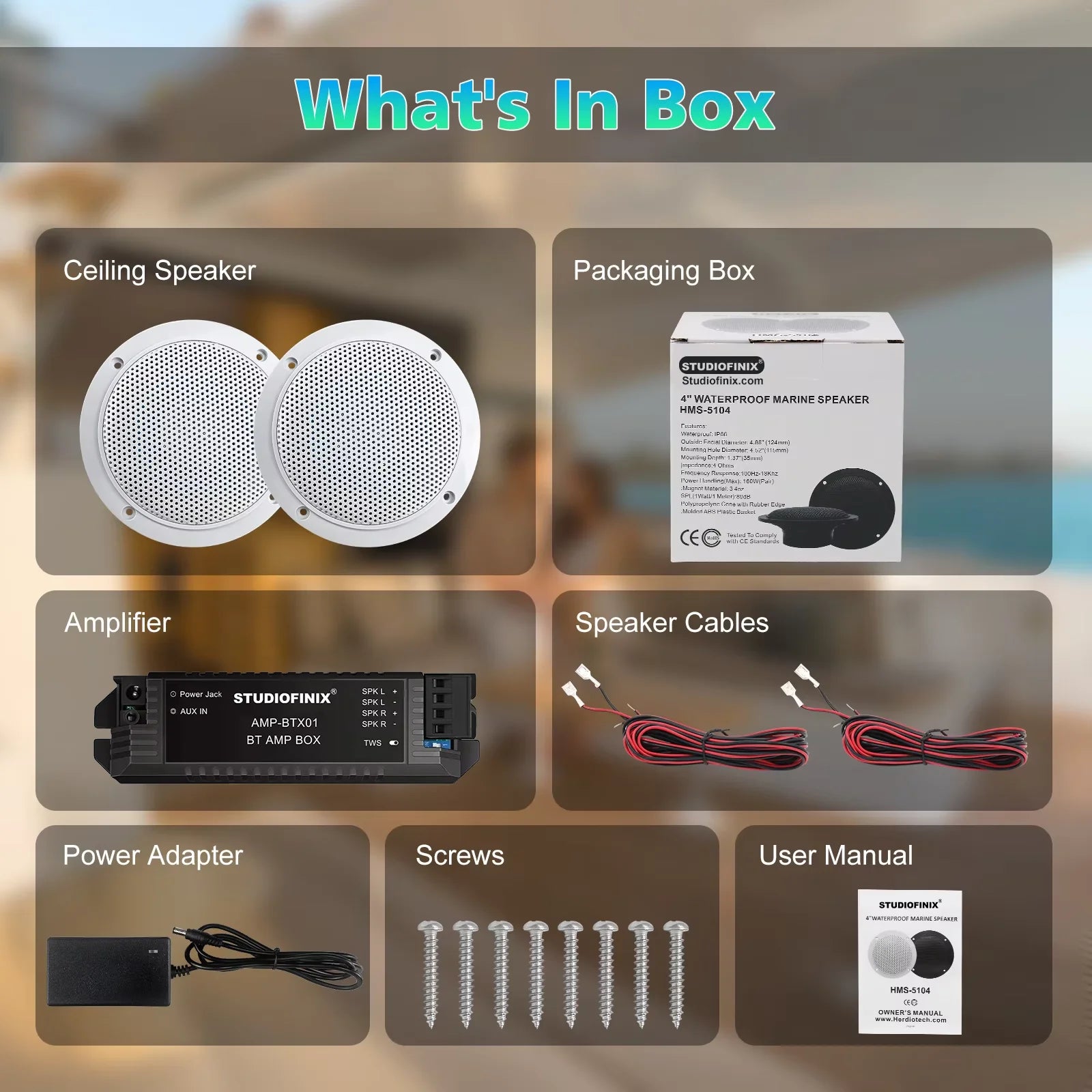 STUDIOFINIX 2PCS 4" Waterproof Ceiling Bluetooth Speakers - 160W Marine Speaker Kit for Bathroom Kitchen Home Outdoor Camper