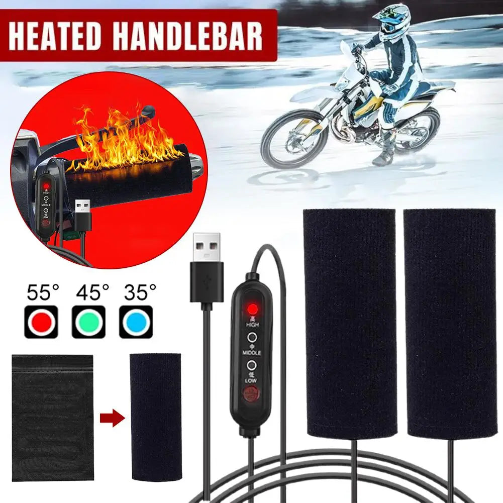 Motorcycle USB Heated Handlebar Grips 3 - Gear Temperature Control Fast Heating Non-Destructive Stick-On Installation Warmers