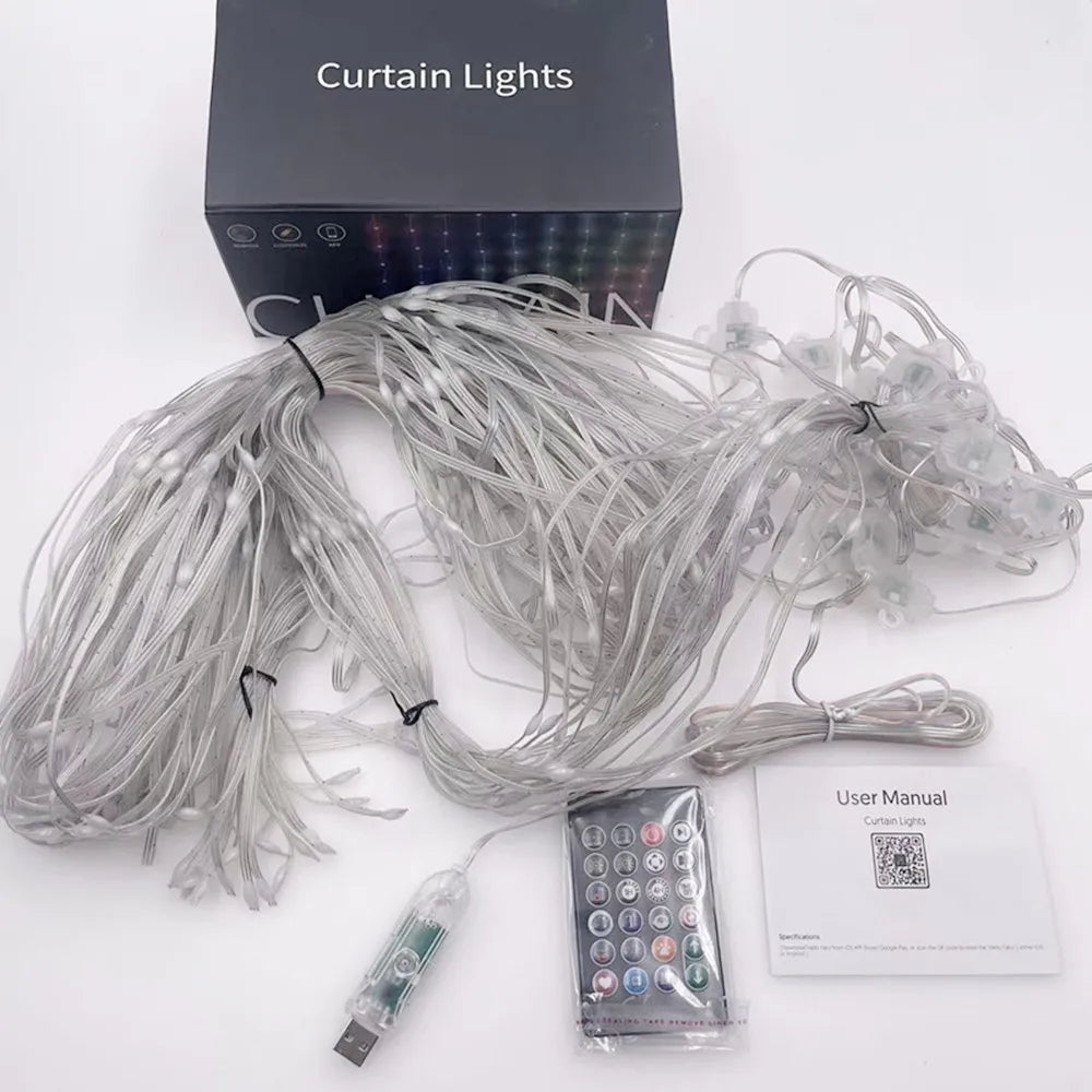 Smart LED Curtain Lights USB,400 LED Dynamic Pattern DIY Curtain String Lights with App & Remote for Birthday Easter Gift