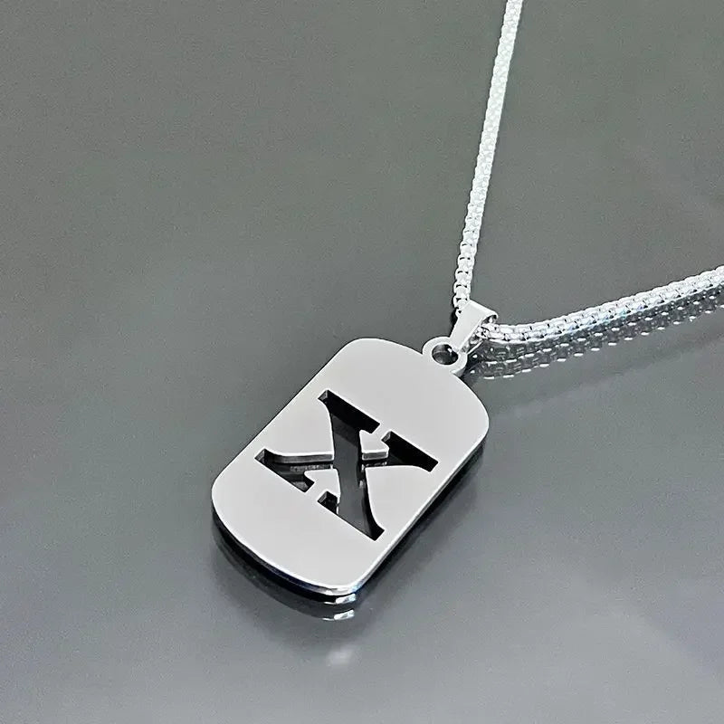 Fashion Punk A-Z Initial Tag Letter Stainless Steel Pendant Necklaces for Men Women Wholesale Jewelry Lot Collar Jewelry Goth