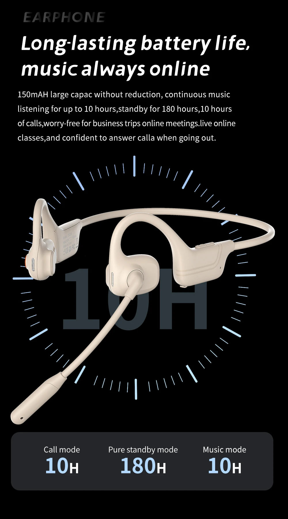 Comfortable Wearing Open-Air Conduction Bluetooth Headset Noise Reduction Mic HD Call for Driving Phone Office Use