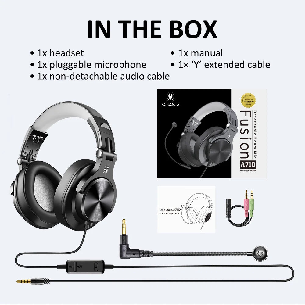 Oneodio Wired Gaming Headset Gamer 3.5mm Over-Ear Gaming Headphones With Detachable Microphone For PC Computer PS4 Xbox