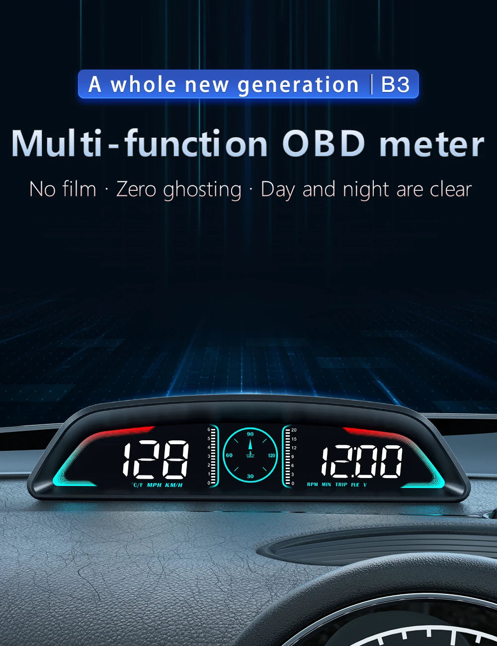 Car OBD/GPS B3 G3 Head Up Display Digital Speedometer Multifunctional HUD Display With Alarm Function Car Auto Accessories