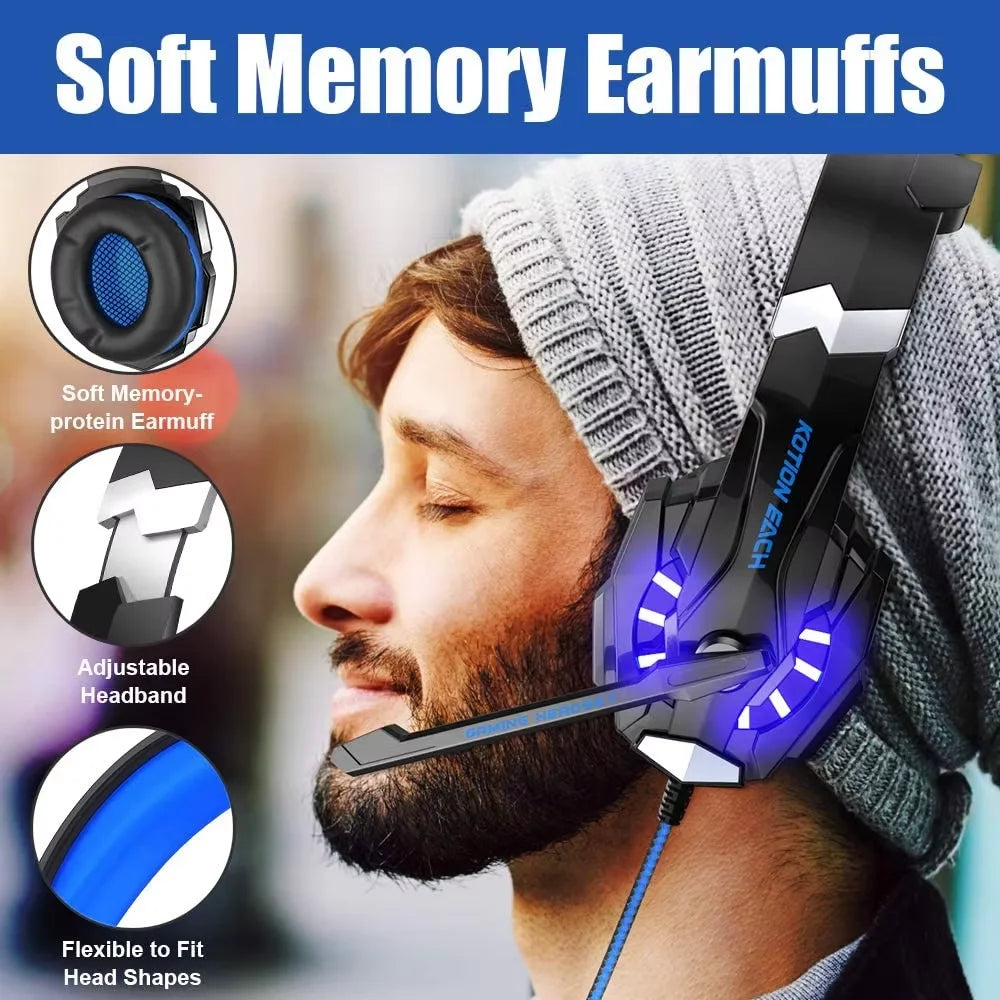 Gaming Headset Stereo Deep Bass Headphone with Microphone LED Light for PS4/PC/Laptop/Phone Gamer
