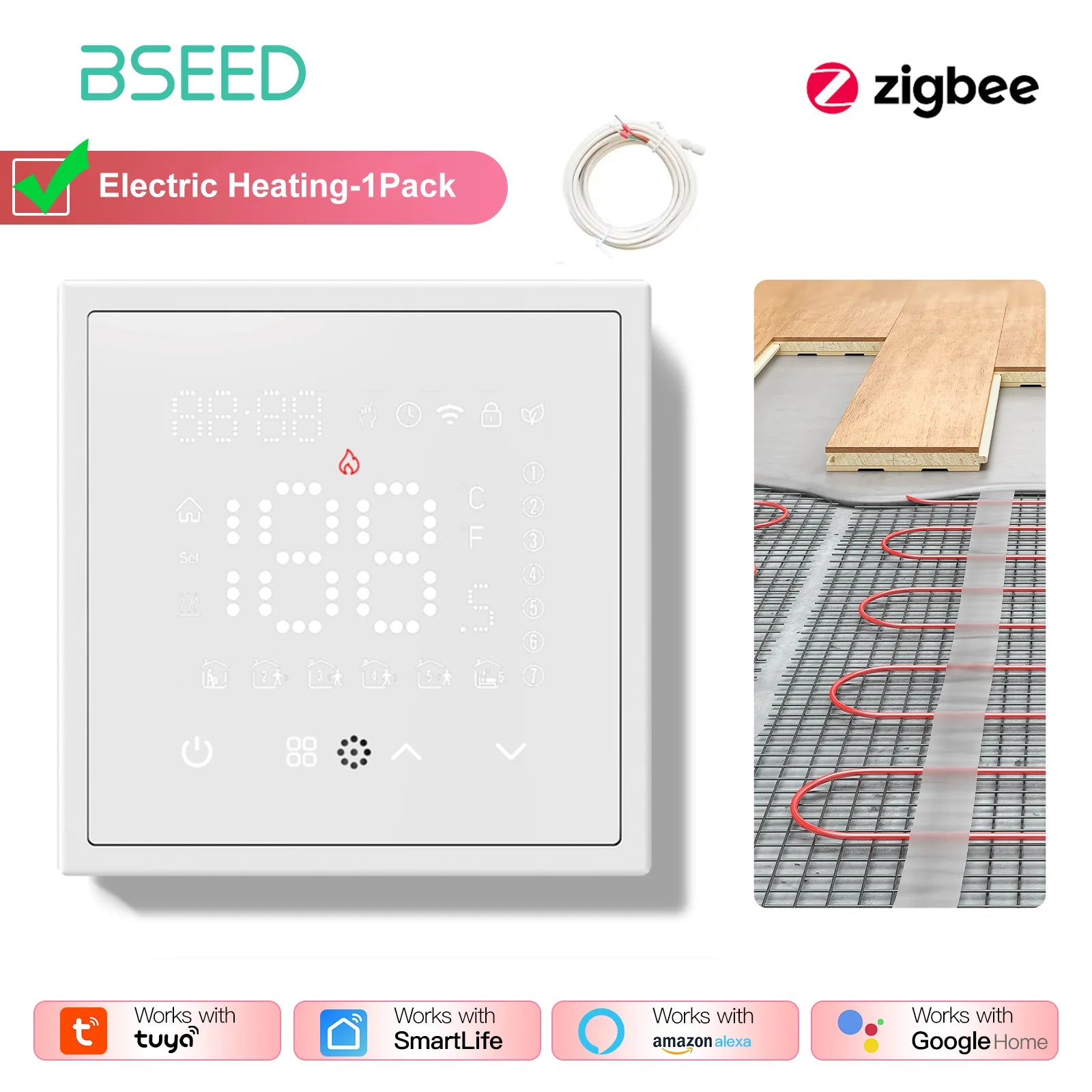 BSEED Zigbee Electric /Water/Gas Boiler Floor Heating Touch Sensor Smart Thermostats Tuya Smart Life Alexa Control Plastic Frame