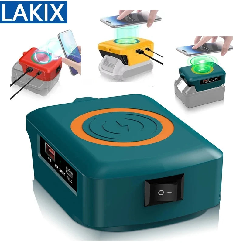 For Makita/Dewalt/Milwaukee 18V 20V Lithium Battery Wireless Charging Adapter Type C USB Charger Adapter Charging for Phone
