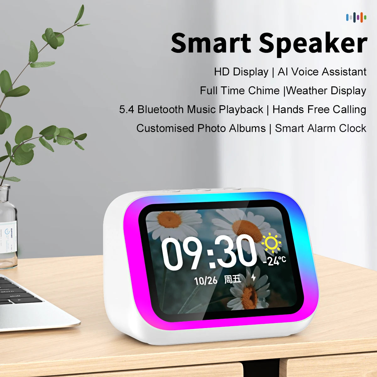 AI Smart Bluetooth 5.4 Speaker Voice assistant HDTouch Screen Display Electronic Album Alarm Clock Hi-fi Stereo outdoor Sound