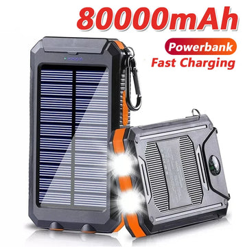 New Solar Power Bank 80000mAh Portable Charging Poverbank External Battery Charger Strong Light LDE Light For All Smartphones