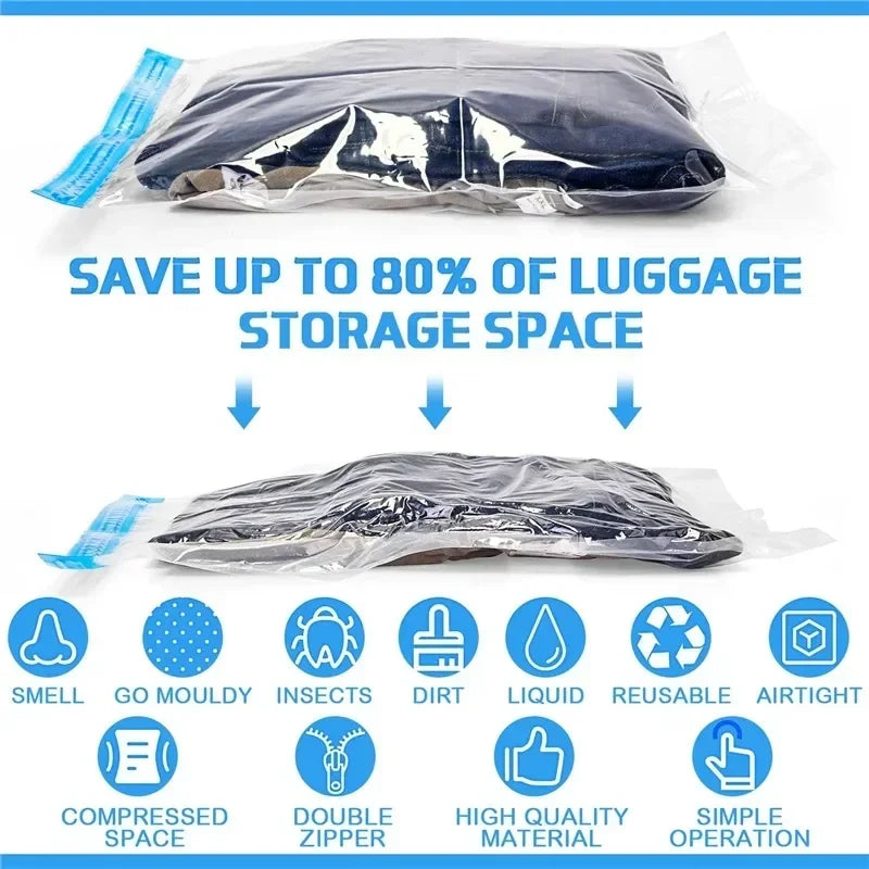 5pcs Compression Bags For Travel, Travel Compression Bags Vacuum Packing Space Saver Bags, Reusable Roll-Up Compression Bag