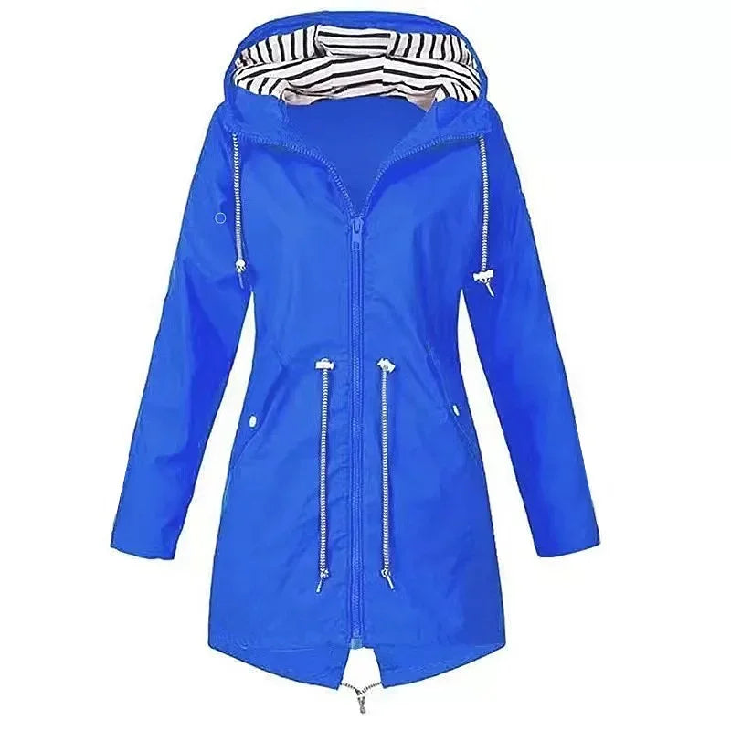Waterproof Raincoat Casual Basic Outdoors Trench Lightweight Drawstring Jackets Hiking Clothes for Women Womens