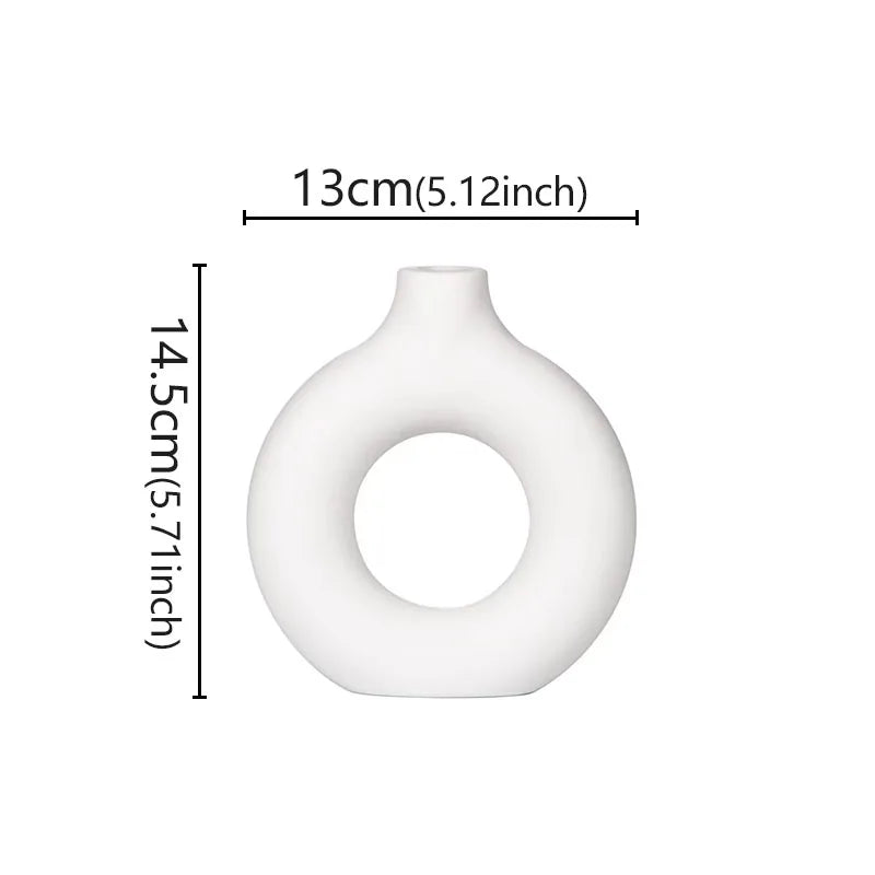 Flat Minimalist Simple Vase Donut Shape Single Flower Pot Home Wedding Decoratio Hollow Ornaments Circle Flower Arrangement Vase