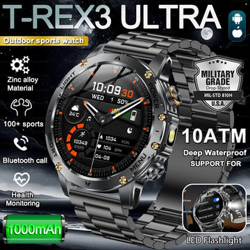 2025 New Military Smart Watch 1000Mah Battery Fitness Tracking 10ATM Waterproof Tactics Sport Flashlight call Bracelet For Men