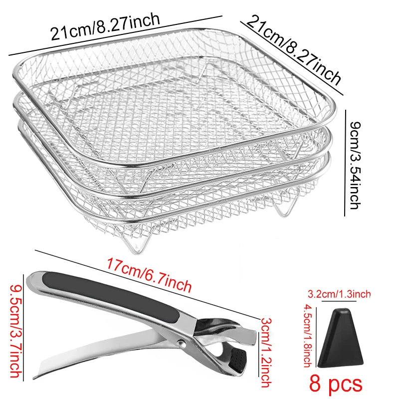 Air Fryer Universal Accessories Metal Oven Air Fryer Racks For Baking Stackable Grill Skewer Rack Fit All Airfryer 4.2Qt - 5.8Qt
