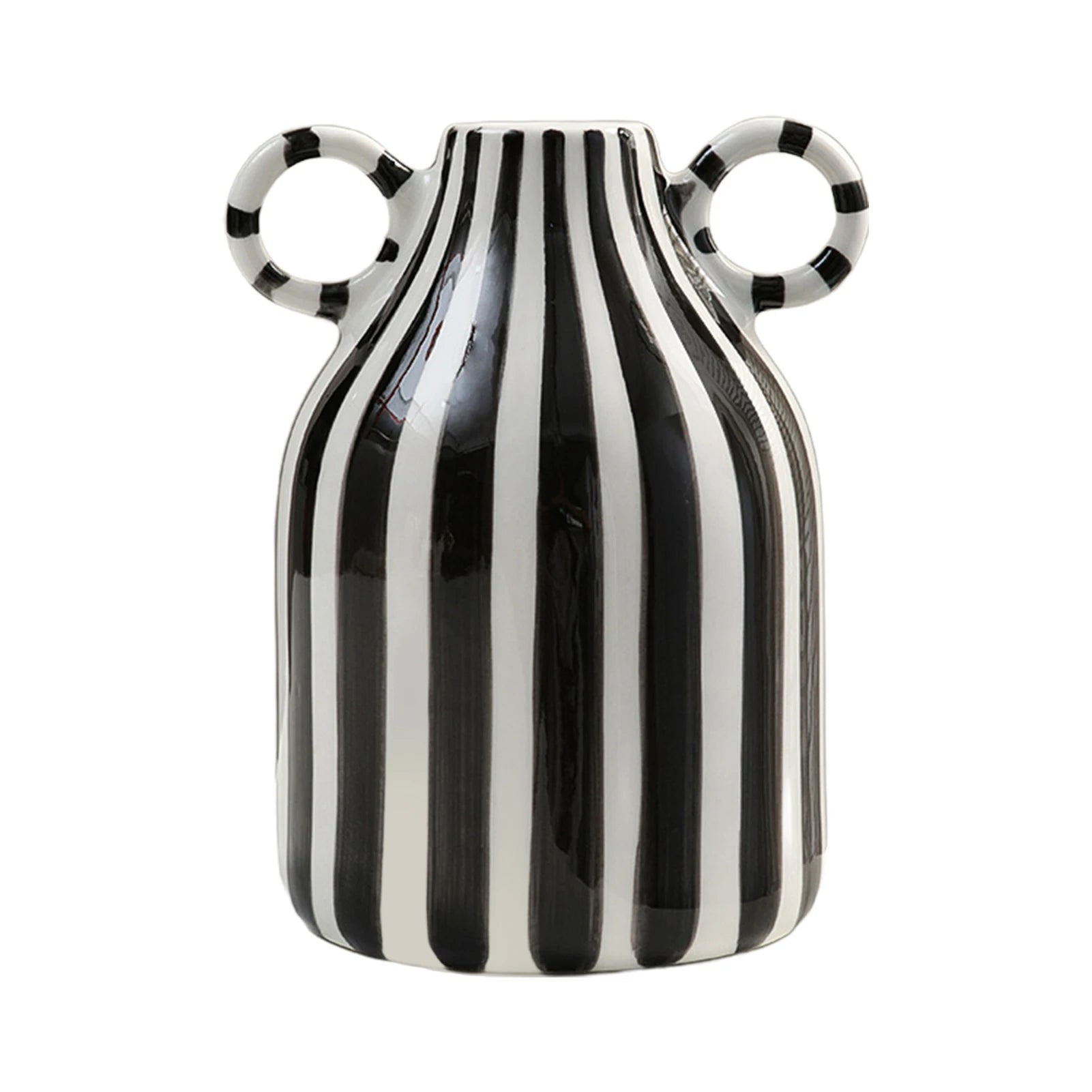 Nordic Style Art Vase Ornament Double Ear Striped Ceramic Vase Hydroponic Flower Cutting Bottle Home Decoration Flowerpot
