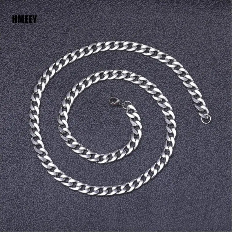Hmeey Stainless Steel Chain Necklace Long Hip Hop for Women Men on The Neck Fashion Jewelry Gift Accessories Silver Color Choker