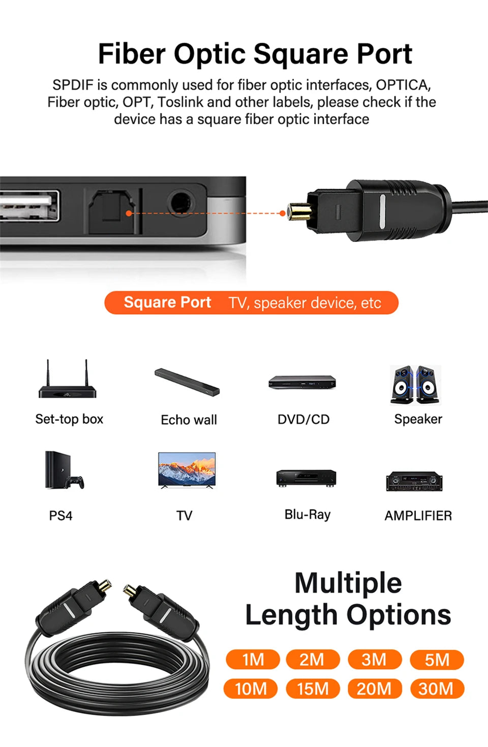 Digital Optical Audio Cable Toslink SPDIF Coaxial Cable 1m 2m 3m 5m 10m for Amplifiers Blu-ray Xbox 360 PS4 Soundbar Fiber Cable