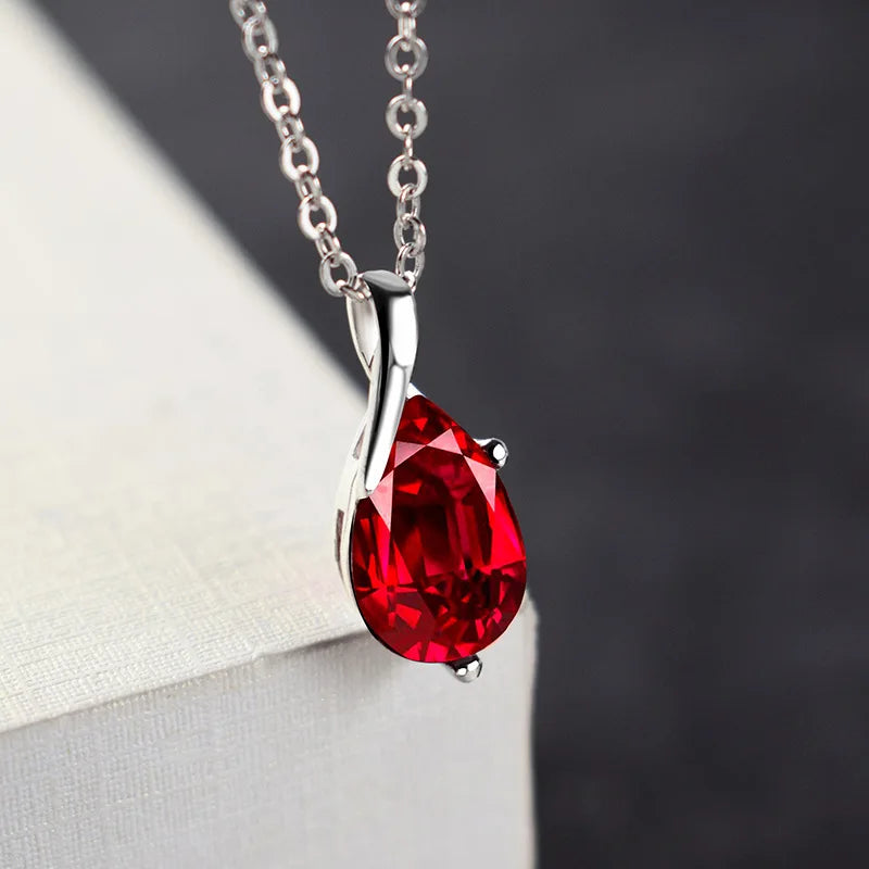 LiHong S925 Sterling Silver Necklace Angel Tears Crystal Blue Topaz Pendant Necklace for Woman Charm Jewelry Gift
