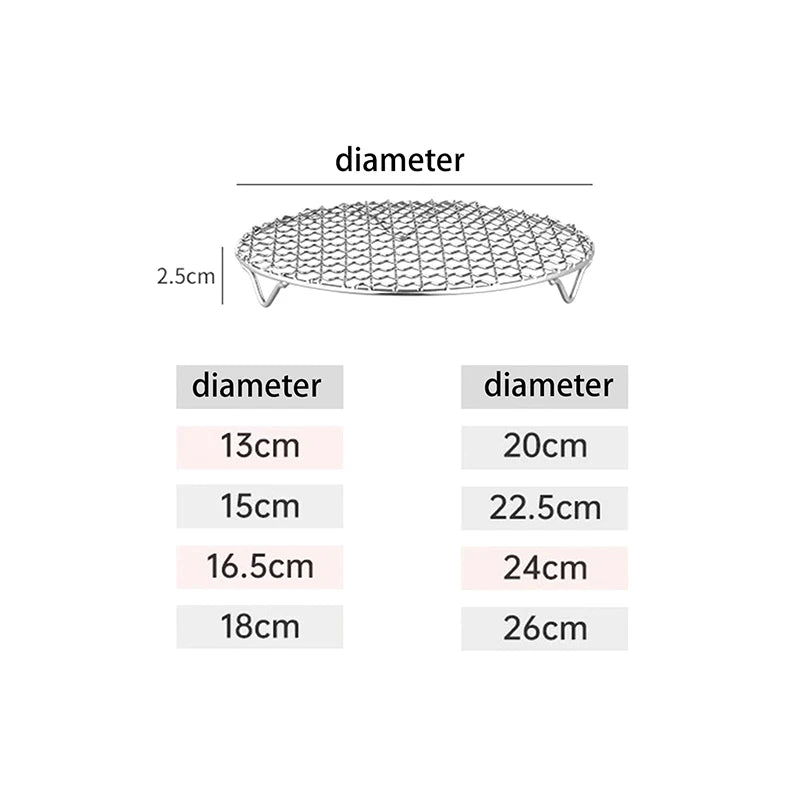 HOT! Round Air Fryer Rack With Legs Stackable Grid Grilling Rack Stainless Steel Anti-corrosion For Home Kitchen Oven Steamer