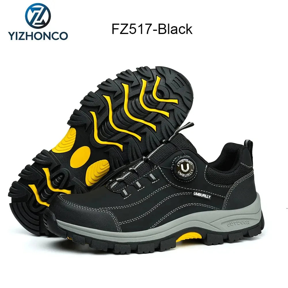 YIZHONCO Safety Shoes Man Waterproof Leather Upper Steel Toe Anti Slip Oil Resistant Breathable Anti Odor Safety Shoes Man