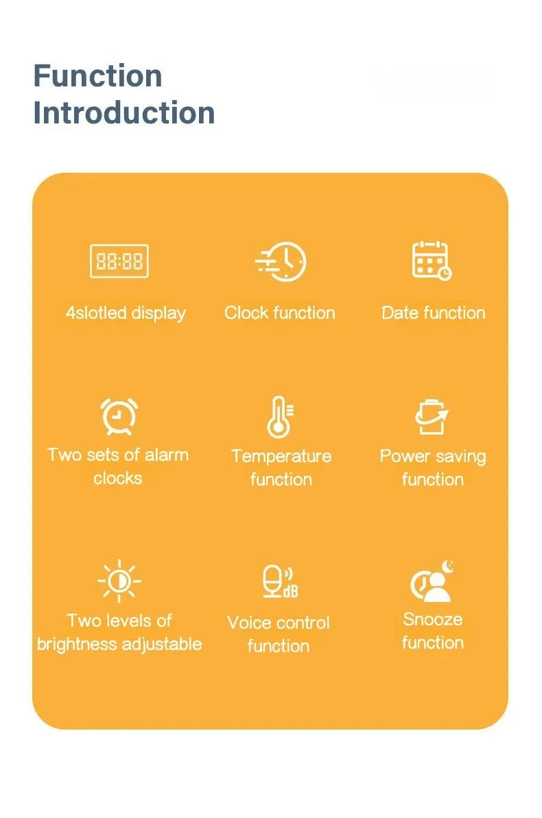 Digital Clock LED Wake Up Light Alarm Clock Bedroom Electronic Desktop Clock With Temperature Display Adjustable Brightness.