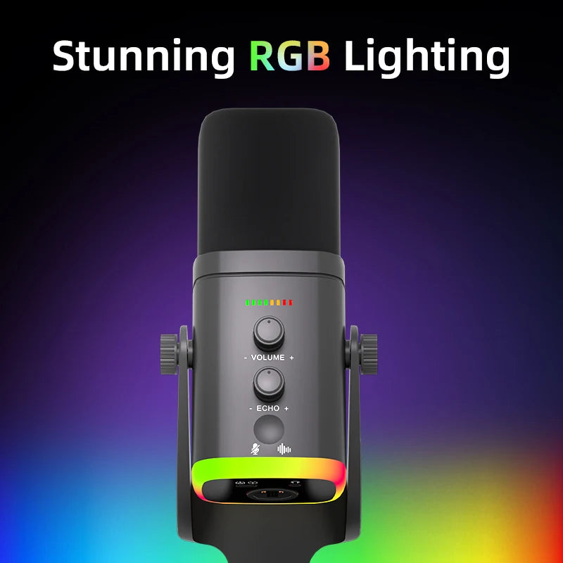 EASEMELO Dynamic RGB Breathing Light Microphone with Noise Cancelling USB Type-C Wired HIFI Sound Card for Gaming Streaming