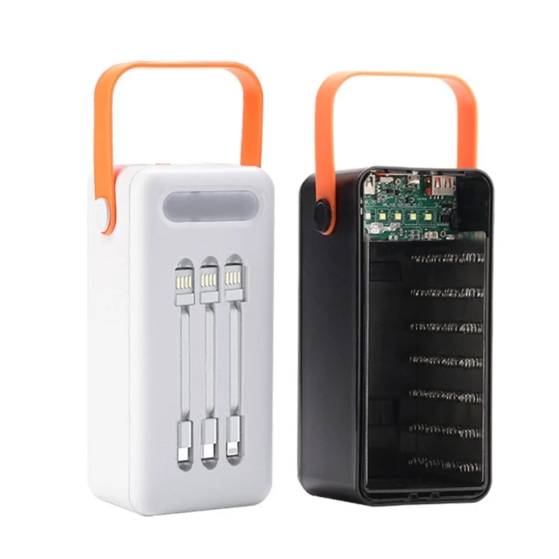 DIY Power Bank Case 18650x21 PD QC4.0 3.0 22.5W Fast Charge Battery Storage Box with Micro Type-c Charging Cable Camping Light