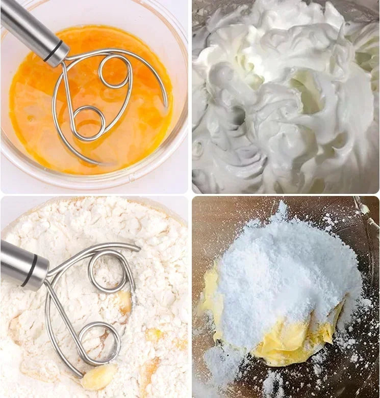 Manual Dough Mixer Danish Dough Whisk Stainless Steel Egg Beater Cake Pastry Flours Blenders Kitchen Baking Blender Tools