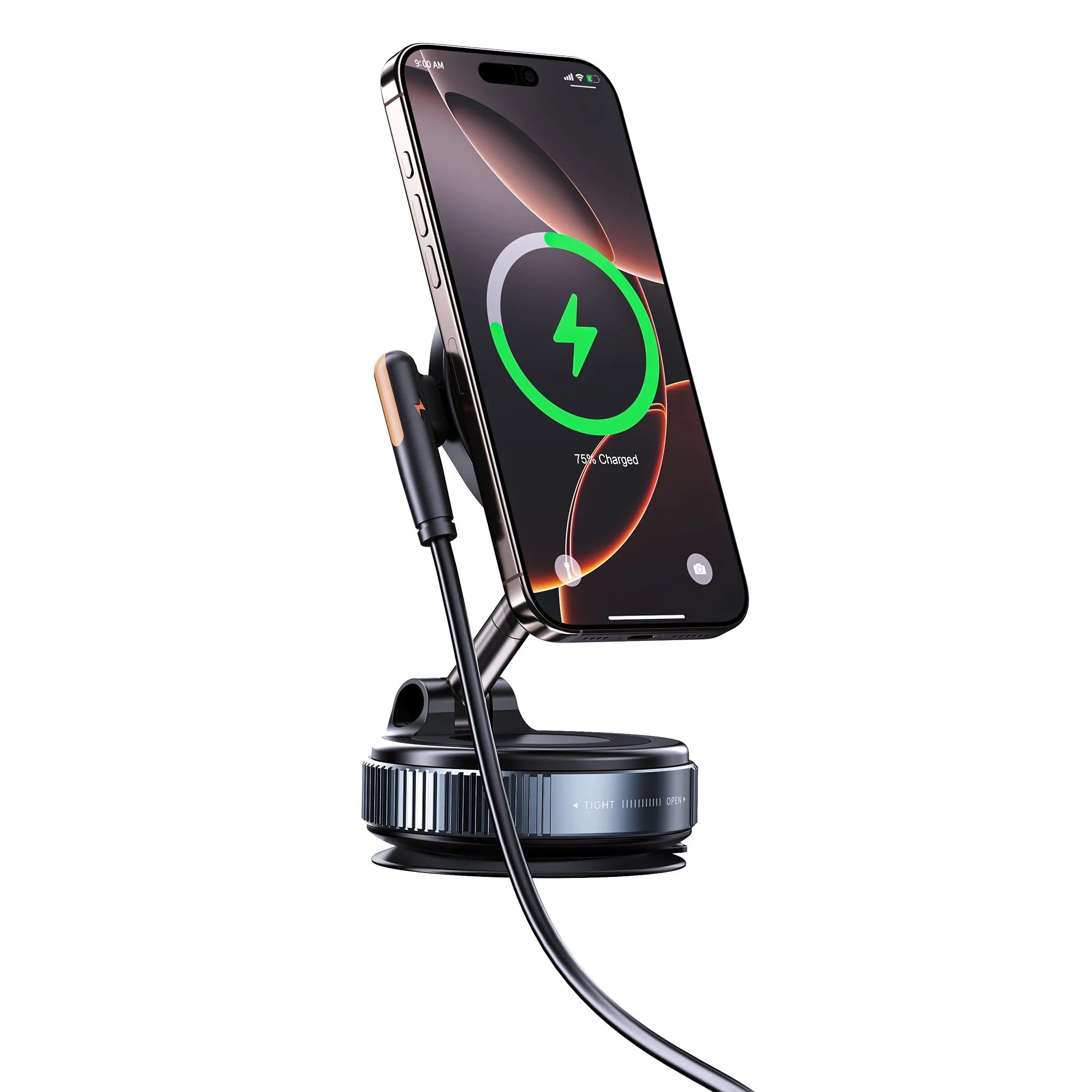 15W Magnetic Wireless Car Charger Mount 360° Rotatable, Zinc Alloy & Vacuum Suction Phone Holder for Car Mount Charger