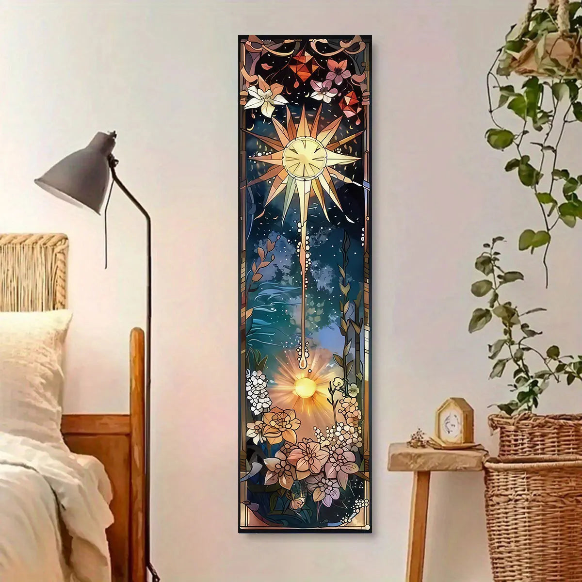 Retro Sun and Moon Scenery Tapestry Hippie Floral Aesthetic Tapestry Wall Hanging  Flower & Plants Night Sky Wall Decoration