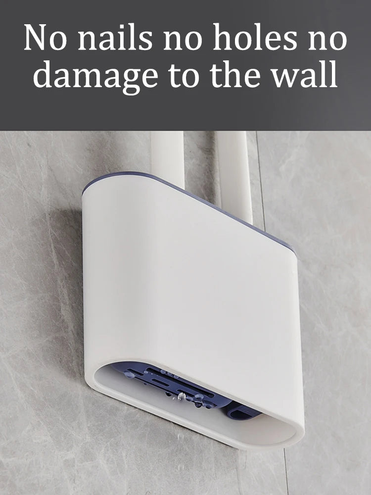 Wall Hanging Toilet Cleaning WC Brush Holder Long Handled Silicone Water Proof Quick Drying Soft Bristles Bathroom Accessories