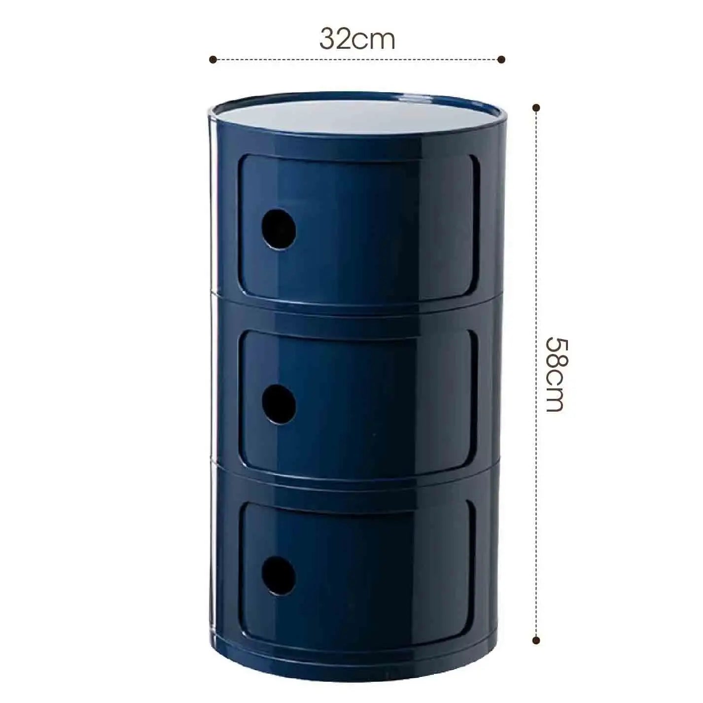 Plastic Round Nightstand Bedside Table Cabinet with Sliding Doors Round Storage Bedside Cabinet Nightstand  for Living Bedroom