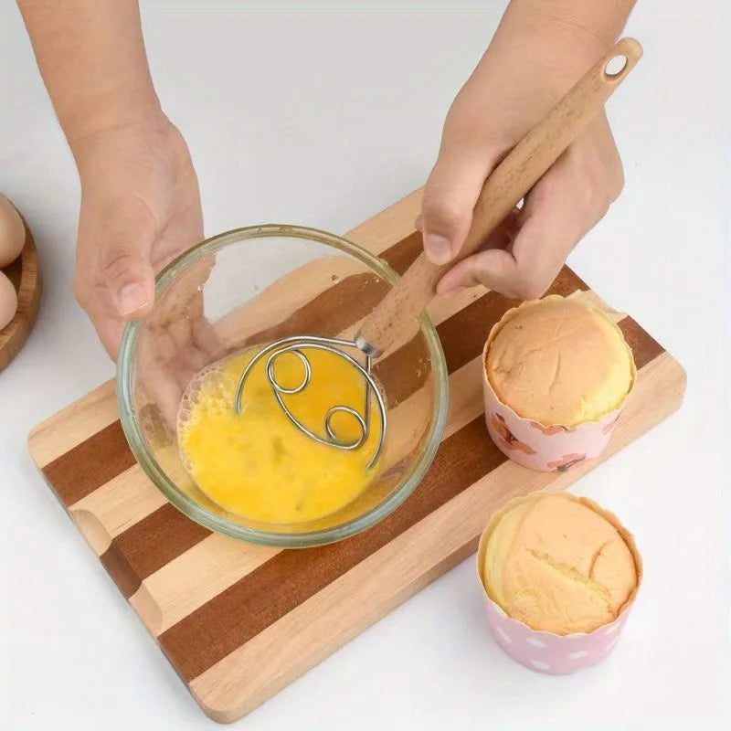 Manual Dough Mixer Danish Dough Whisk Stainless Steel Egg Beater Cake Pastry Flours Blenders Kitchen Baking Blender Tools