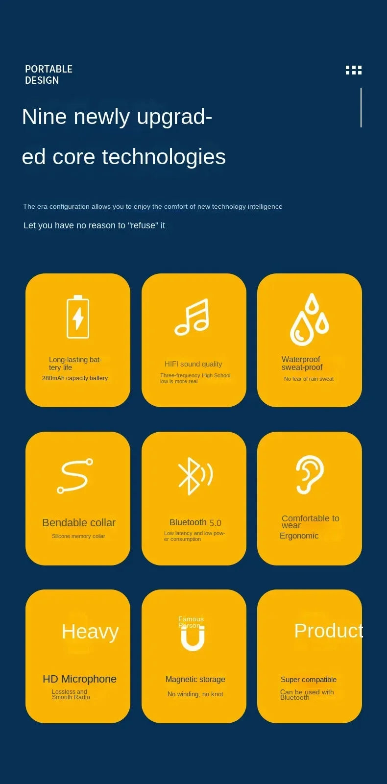 VIKEFON Bluetooth Earphones Wireless Headphones Magnetic Sport Neckband Neck-hanging TWS Earbuds Wireless Headset with Mic