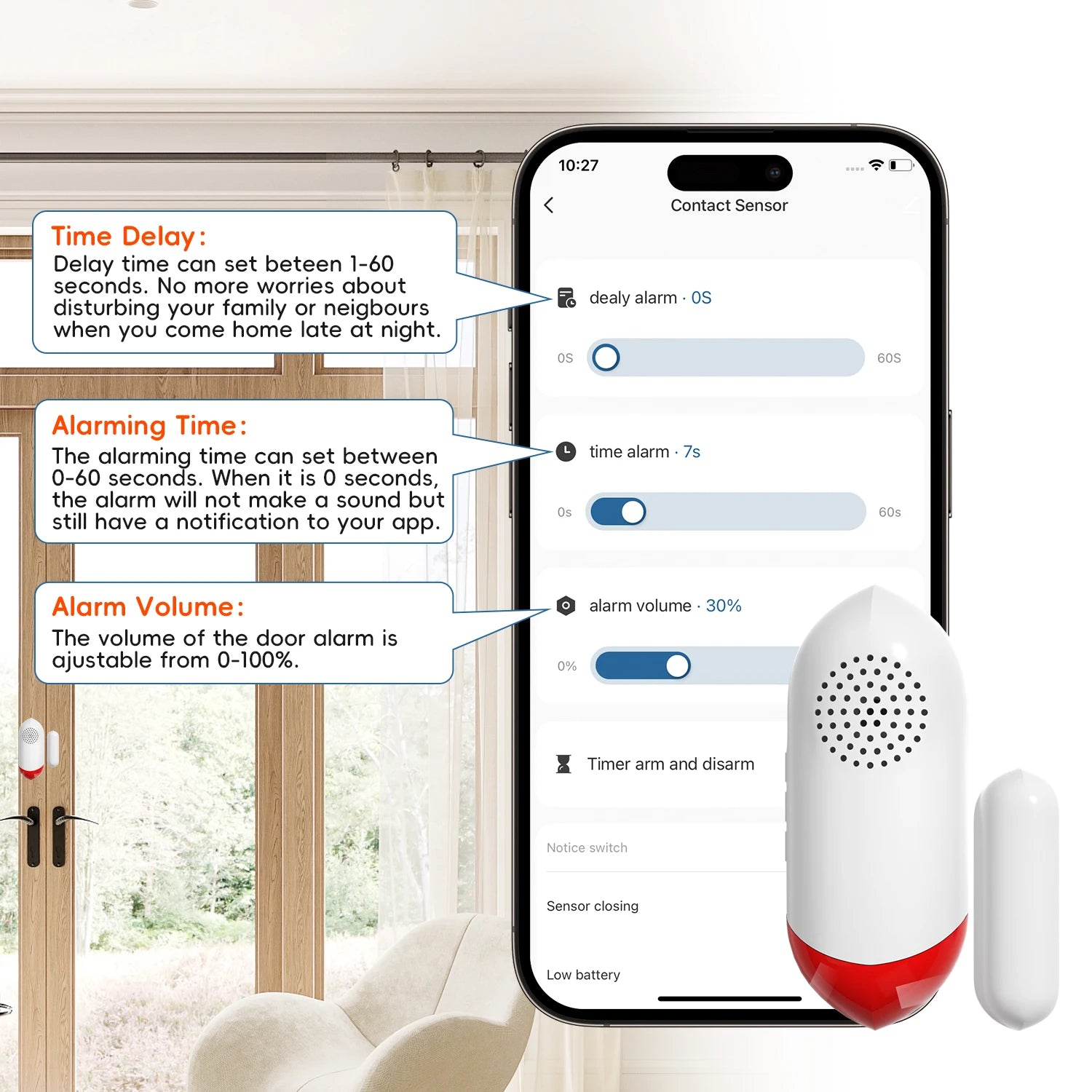 Tuya Smart WiFi Door Window Sensor 100dB Siren LED Flashing Light Smart Life App Control Wireless Home Safety Security Alarm
