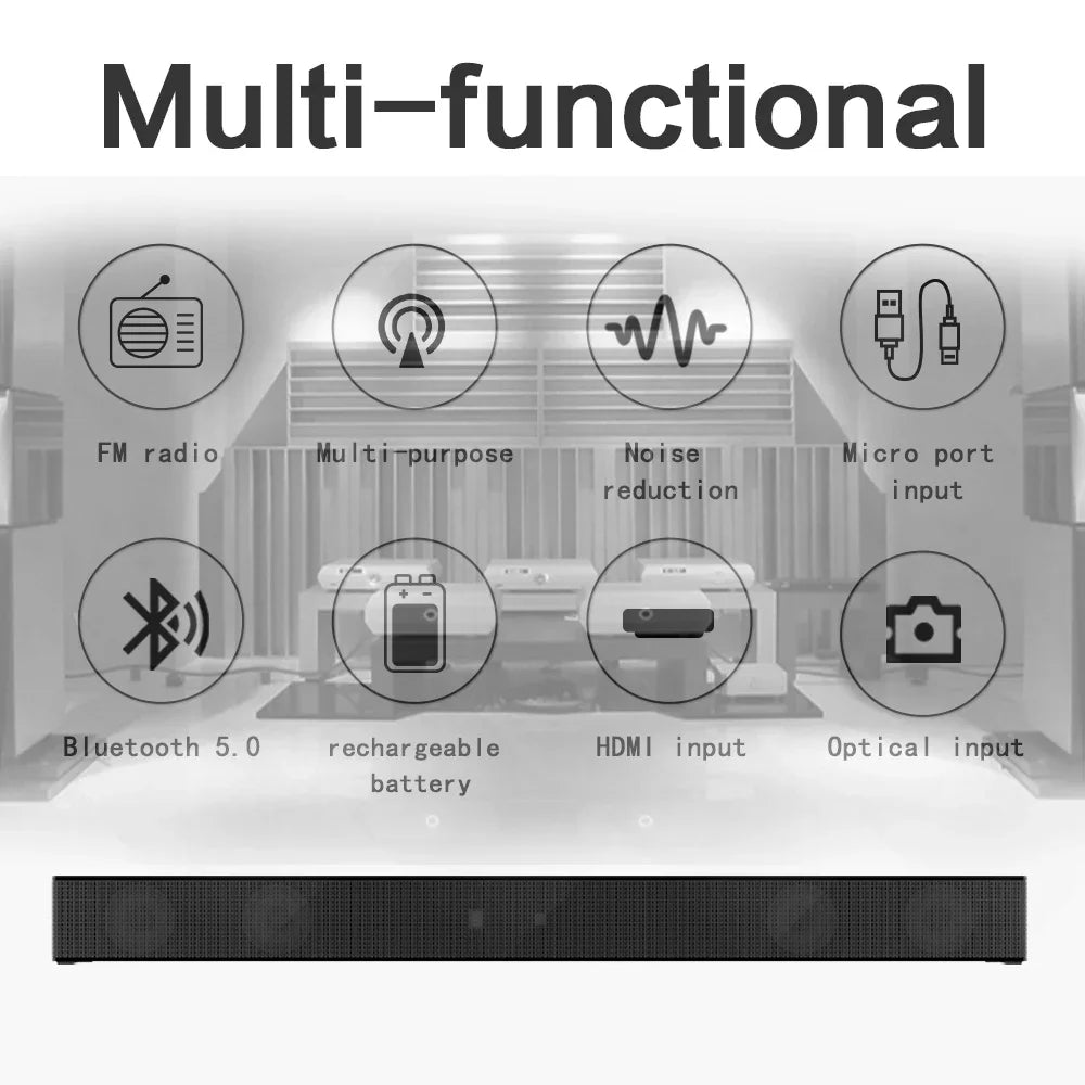 Rsionch Home Theater TV Speakers Wall-mount Speaker Wireless Soundbar FM Radio TV Optical Speaker for TVs Smartphone USB input