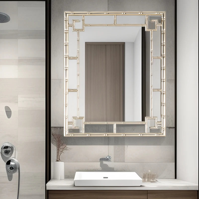 Chinese art bamboo decorative mirror French bathroom wall hanging bathroom mirror American square
