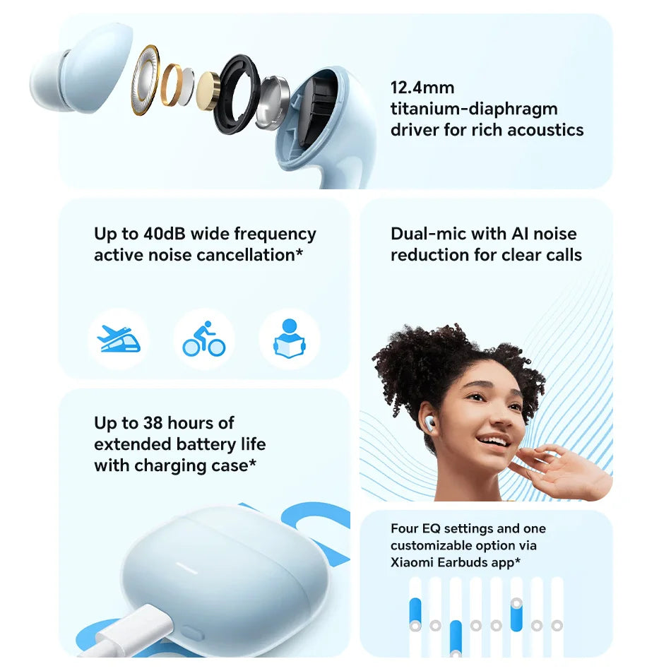 Original Xiaomi Redmi Buds 6 Lite Edition Wireless Bluetooth Earbuds In ear Call Noise Cancellation Long Battery Life