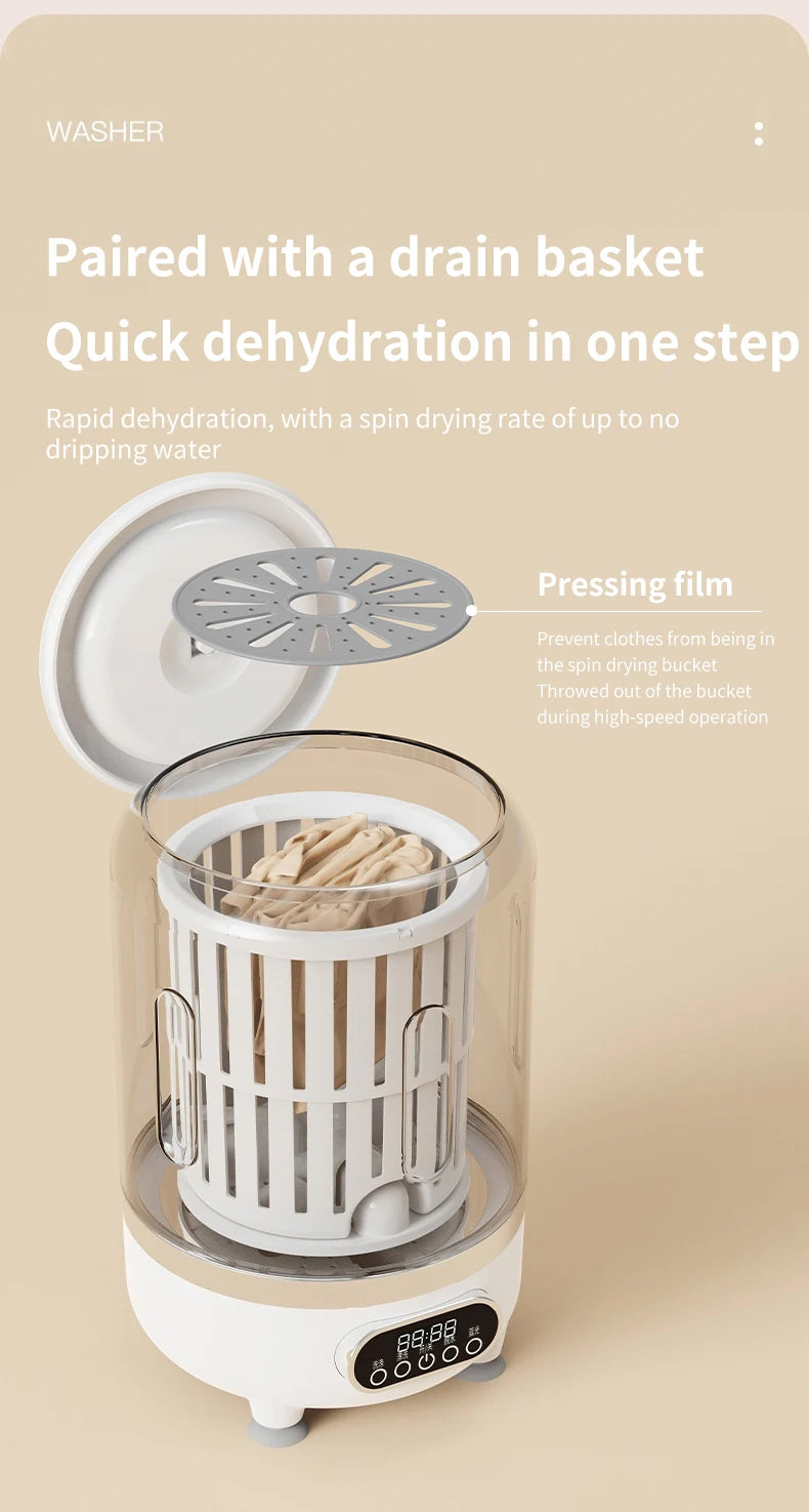 Mini turbo washing machine 3L fully automatic small USB charging portable sock and underwear specific washing machine.