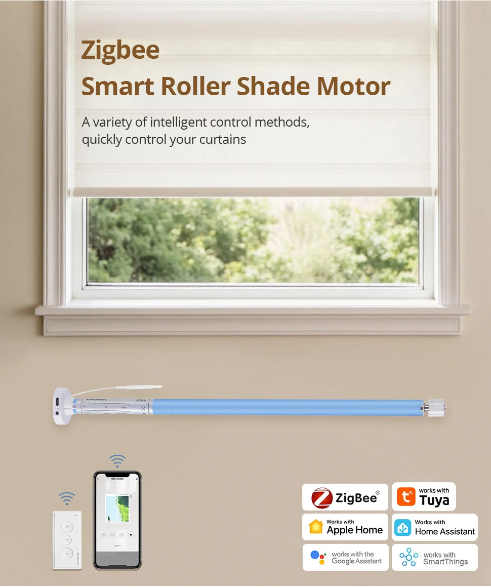 Zemismart Zigbee Electric Roller Blinds Motor for 17 25 28mm Tube Battery Powered Smart Curtain Engine Work with Tuya Smart App