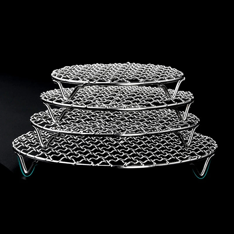 HOT! Round Air Fryer Rack With Legs Stackable Grid Grilling Rack Stainless Steel Anti-corrosion For Home Kitchen Oven Steamer