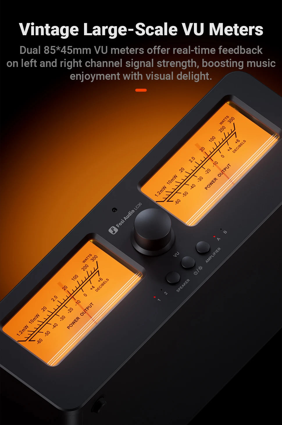 Fosi Audio LC30 Amplifier Speaker Switcher 2-in-2 Out Dual Analog VU Meter Audio Switcher Box with DB Panel Display with Remote