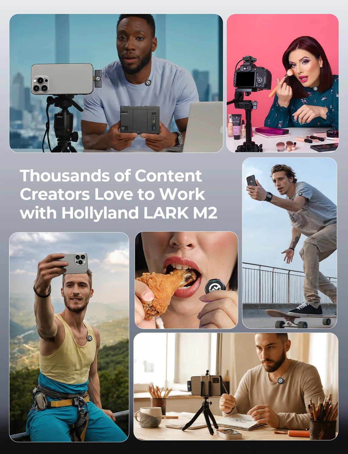 Hollyland LARK M2 Wireless Lavalier Microphone for iPhone Camera 300m Range Noise Cancellation 30H Battery for Photography Vlog