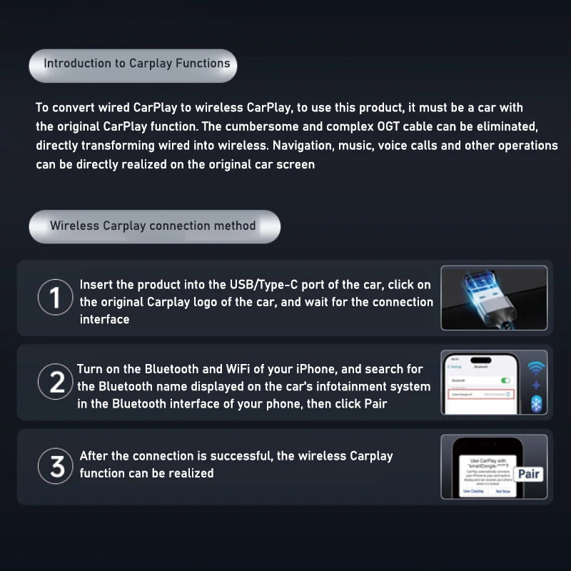 2- in-1  Wireless Android Auto Adapter Wireless CarPlay Dongle Car Intelligent Systems AI Smart Box For Car Wired CarPlay