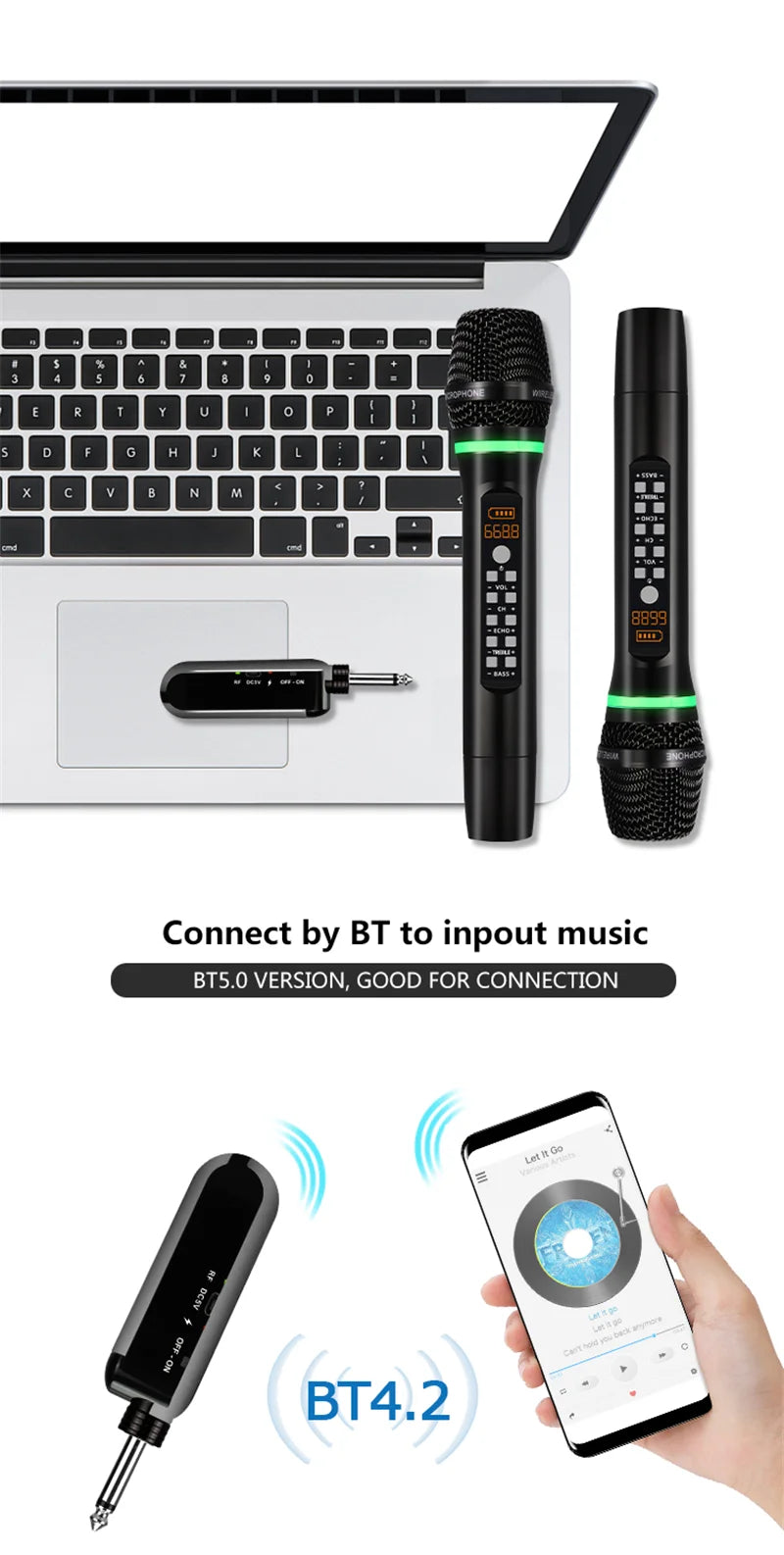 Professional UHF Wireless Microphone Handheld Bluetooth Karaoke Microphone Recording Studio Home Party Singing for Car Speaker