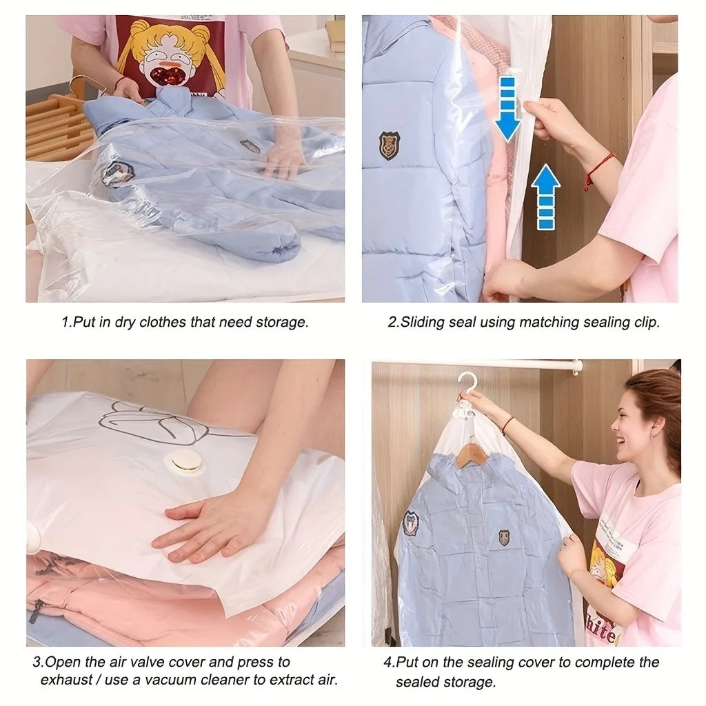 8pcs Hanging Vacuum Sealer Bags Compatible for Clothes,Suits, Jackets - Space Saving Wardrobe Organizer with,Vacuum Storage Bags