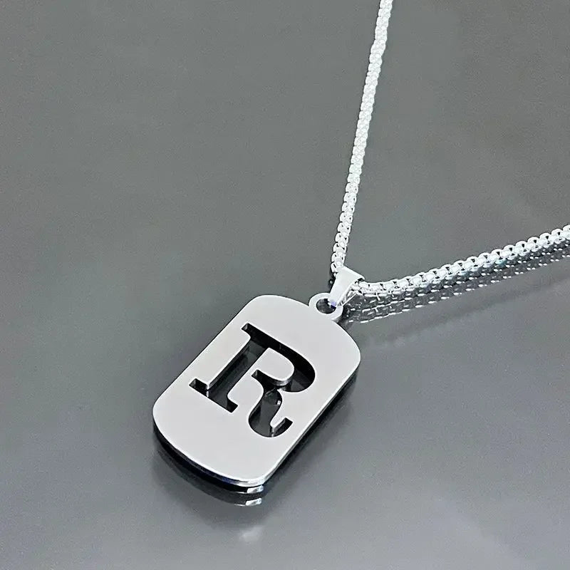Fashion Punk A-Z Initial Tag Letter Stainless Steel Pendant Necklaces for Men Women Wholesale Jewelry Lot Collar Jewelry Goth
